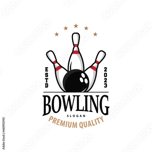 Bowling Sports Club Logo, Bowling Ball And Pin Design Vector Tournament Templet Illustration
