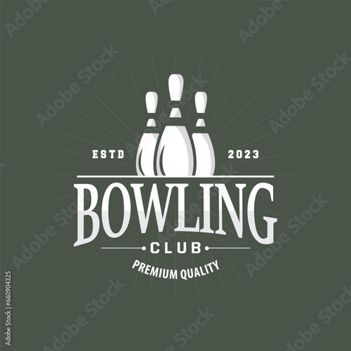Bowling Sports Club Logo, Bowling Ball And Pin Design Vector Tournament Templet Illustration