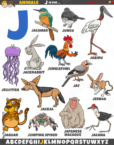 Fototapeta Naklejka Na Ścianę i Meble -  cartoon animal characters for letter J educational set