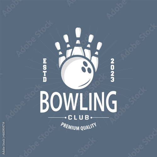 Bowling Sports Club Logo, Bowling Ball And Pin Design Vector Tournament Templet Illustration