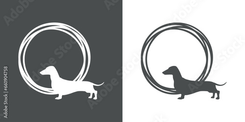 Razas de perro. Logo con marco circular con líneas con silueta de perro dachshund
