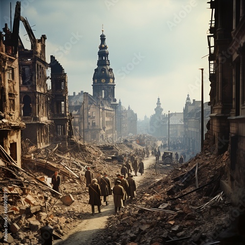 dresden 1945 nach dem bombenangriff in schutt und asche generatvie ki illustration photo