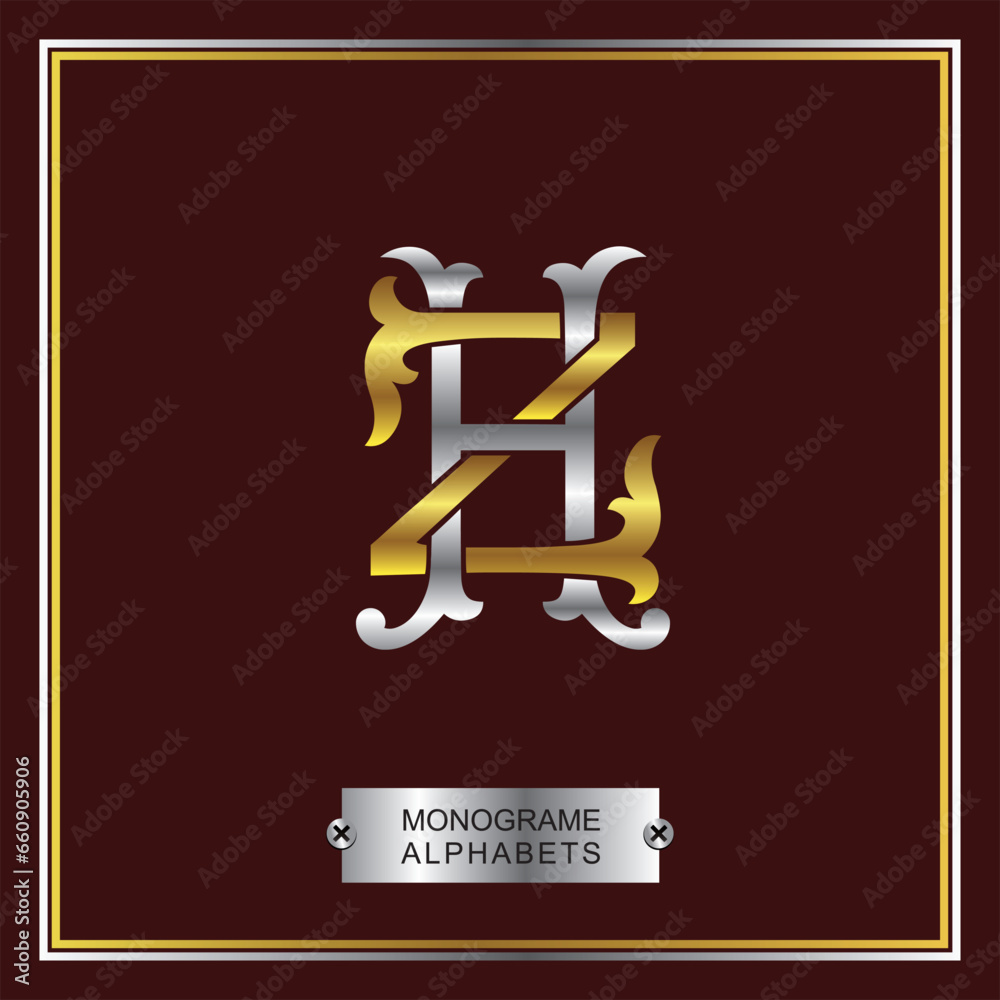 decorative Medieval Golden and silver Vintage Alphabets Z series Monogram design collection