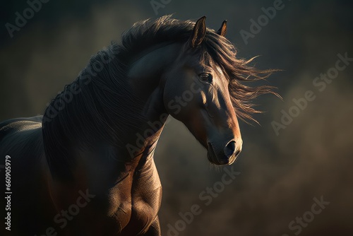 Riderless mustang horse. Freedom wild equestrian beautiful horse. Generate ai