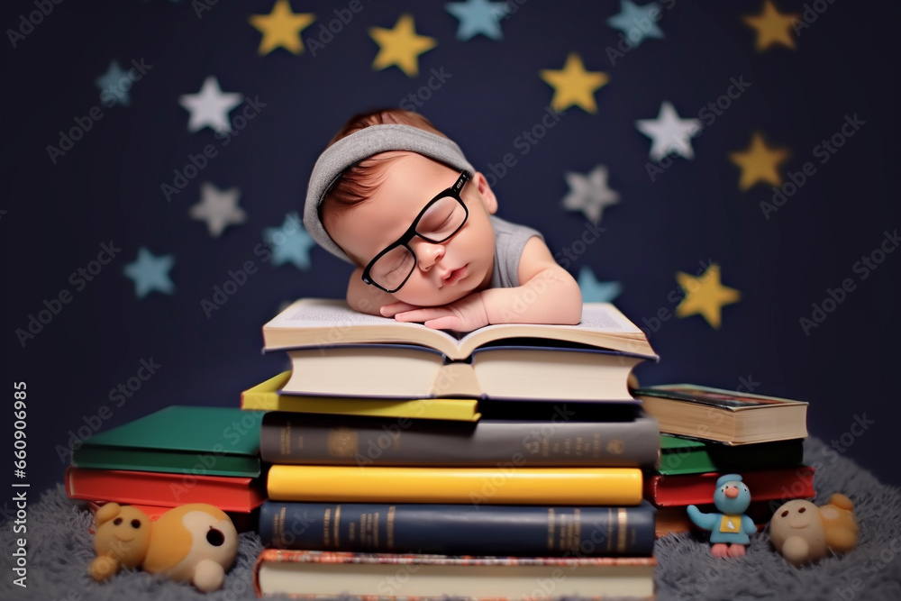 little boy sleeping on a book
