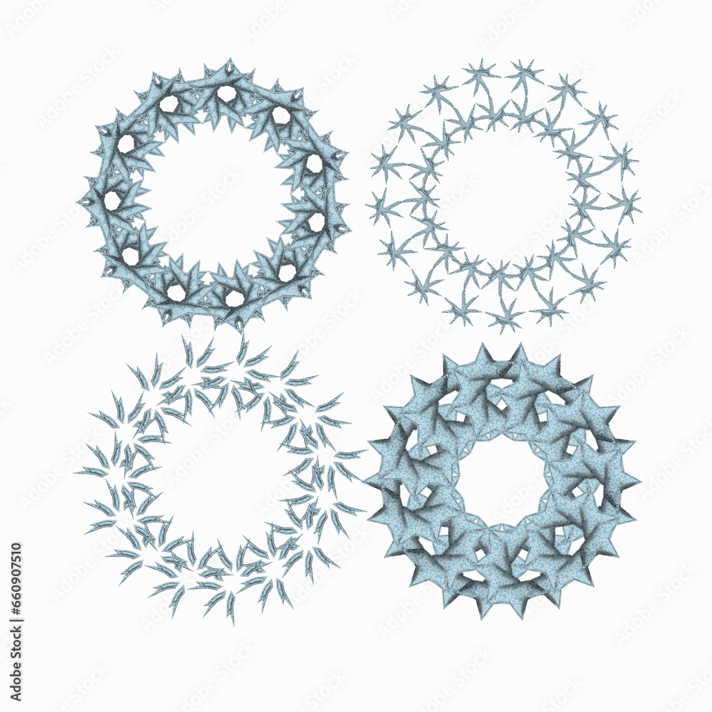 illustration, snowflakes, white, radial drawing, 3d style
