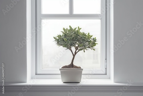 Small tree pot. Indoor decorative natural potted plant. Generate ai