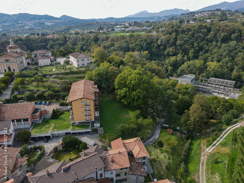 Drone view at the village of Morbio Inferiore in Switzerland