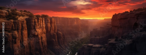 Canyon at twilight photo realistic illustration - Generative AI.