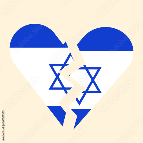 Israel flag icon in the shape of heart. Abstract patriotic Israeli flag with love symbol. Blue and white conceptual idea - with Israel in his heart. Support for the country during the war conflict