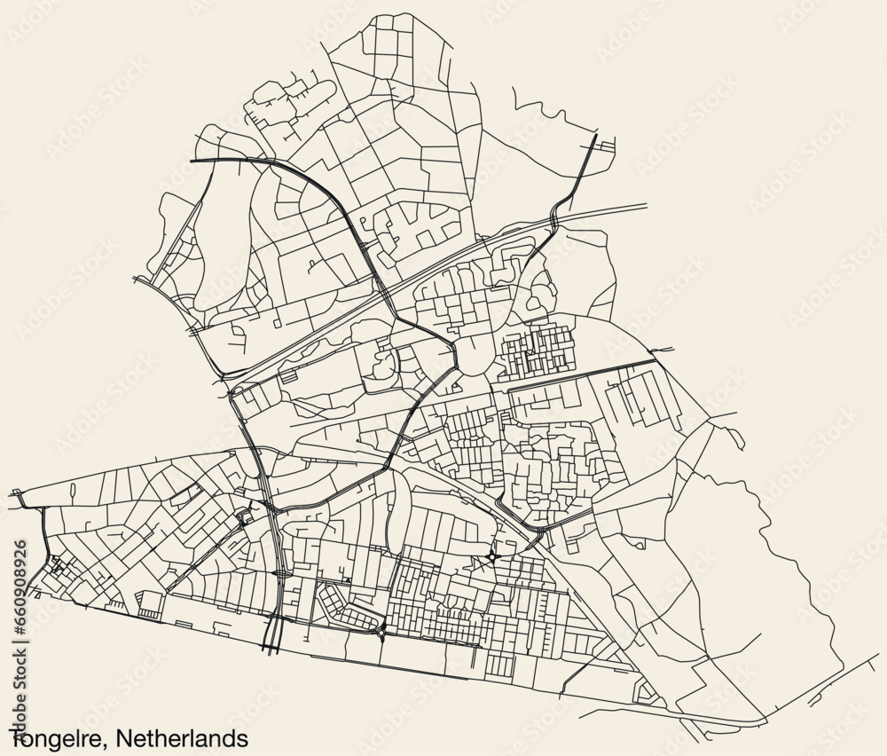 Detailed hand-drawn navigational urban street roads map of the Dutch city of TONGELRE, NETHERLANDS with solid road lines and name tag on vintage background