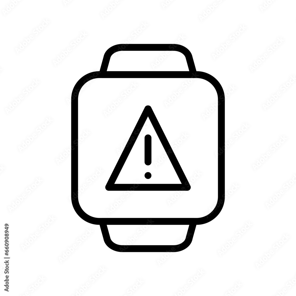 Warning notification icon. Outline, black, warning notice on wristwatch, wristwatch, icon attention. Vector icon Warning notification icon. Outline, black, warning notice on wristwatch, wristwatch, icon attention. Vector icon