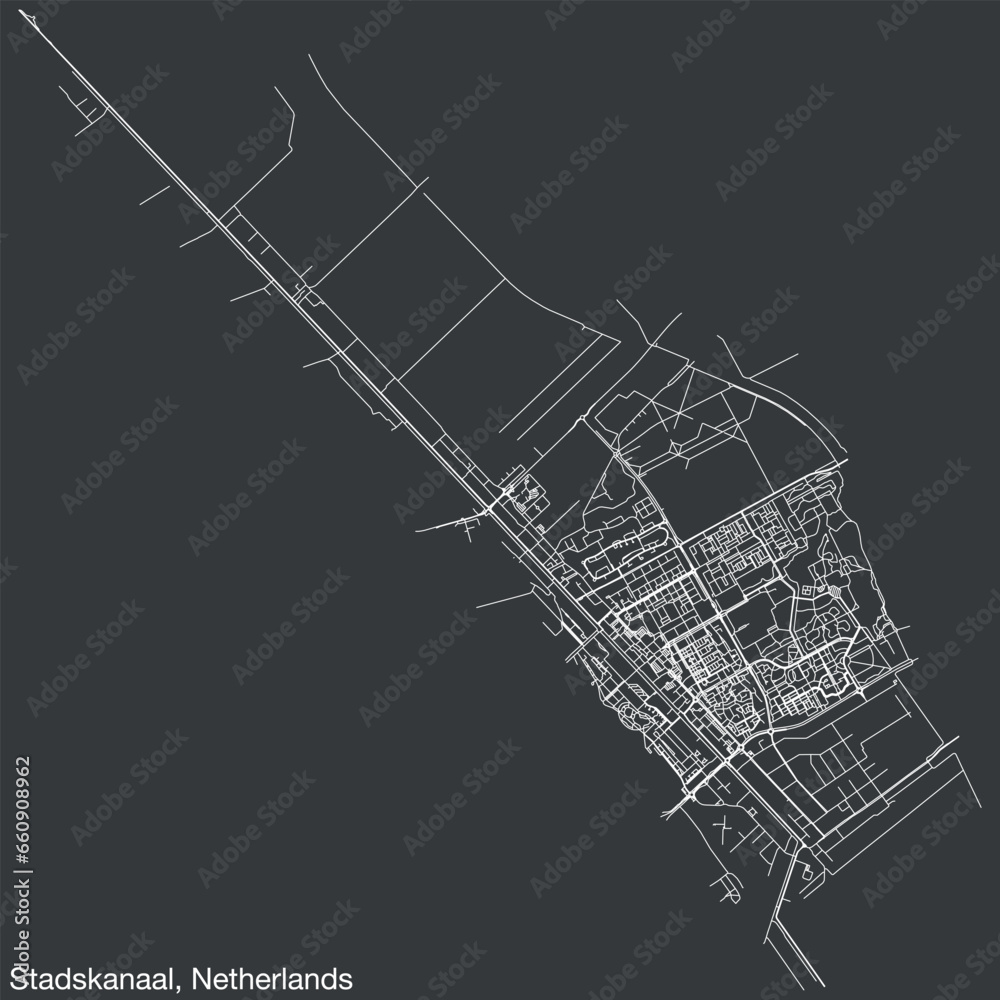 Detailed hand-drawn navigational urban street roads map of the Dutch city of STADSKANAAL, NETHERLANDS with solid road lines and name tag on vintage background