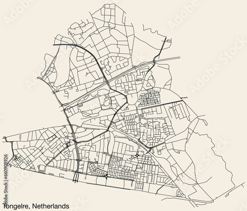 Detailed hand-drawn navigational urban street roads map of the Dutch city of TONGELRE, NETHERLANDS with solid road lines and name tag on vintage background