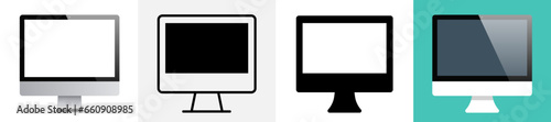 Computer monitor icon set. Monitor icon in flat style. Realistic monitor. Monitor Display Screen. Different style icons set. Vector illustration