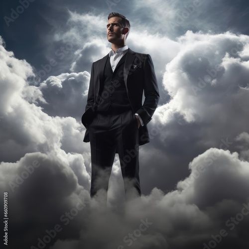 A man surrounded by clouds