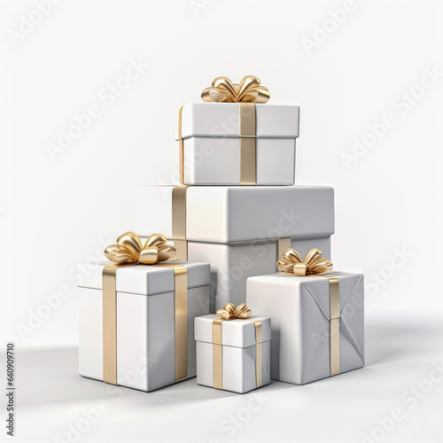 white gift boxes of different sizes on a light background © Irina