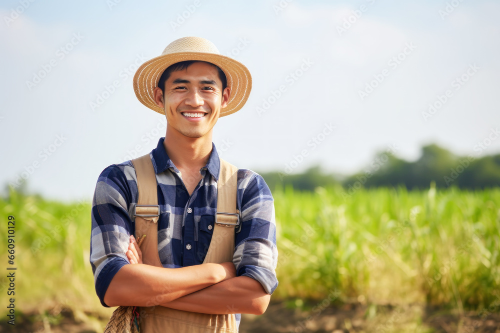 Asian happy farmer man in farm