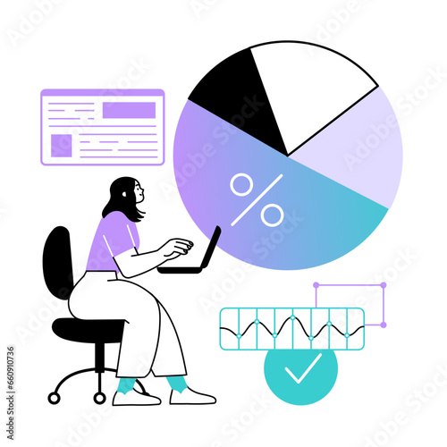 Woman works with a laptop and data