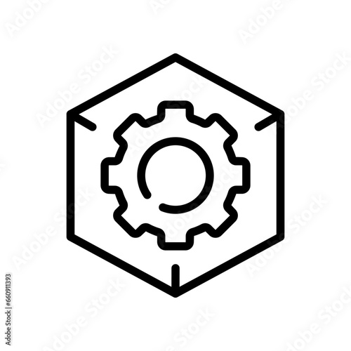 Gear icon in a box. Outline, delivery settings, settings icon. Vector icon