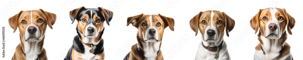 five different dog head portraits isolated on transparent background five different dog head portraits isolated on transparent background