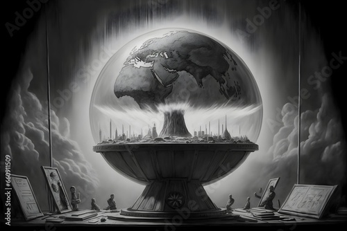Earth in case Russias strategy of automatically launching all nuclear warheads in the event that the Russian leadership is destroyed pencil drawing  photo