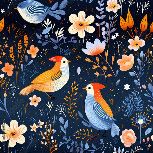 A Colorful Bird And Flowers