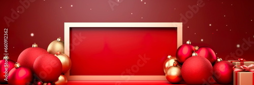 New year red stylish frame mockup christmas background with copy space , Generative AI