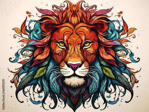 A Colorful Lion With Colorful Hair