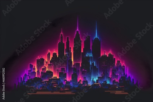 Neon Digital Odyssey City Skyline Landscape 