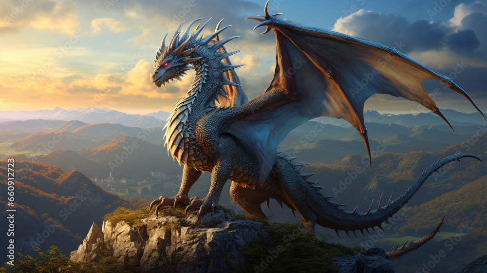 Fototapeta premium Fantasy background with dragon