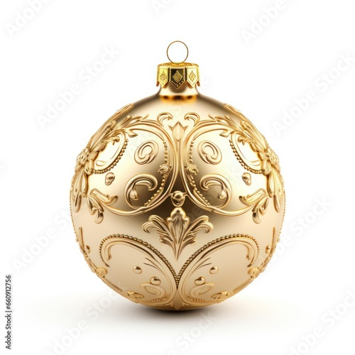 Christmas golden ball isolated on white background. Close up.