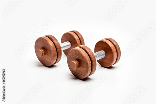 Wooden dumbells isolated on a white background photo