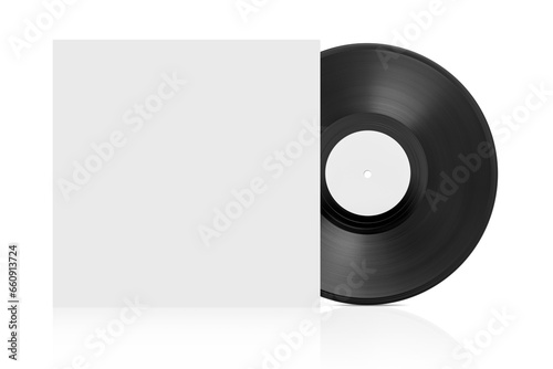 lp vinyl disc white label and blank cover mockup template design isolated photo