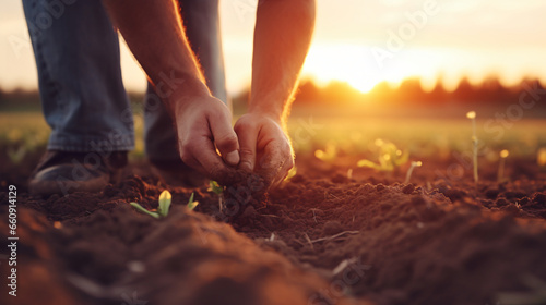 Farmer holding ground in hands
