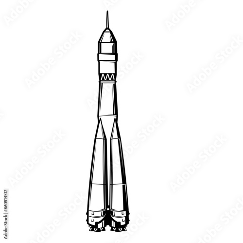 spaceship, space rocket, vector silhouette isolated on white