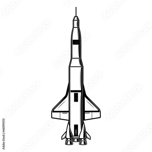 spaceship, space rocket, vector silhouette isolated on white