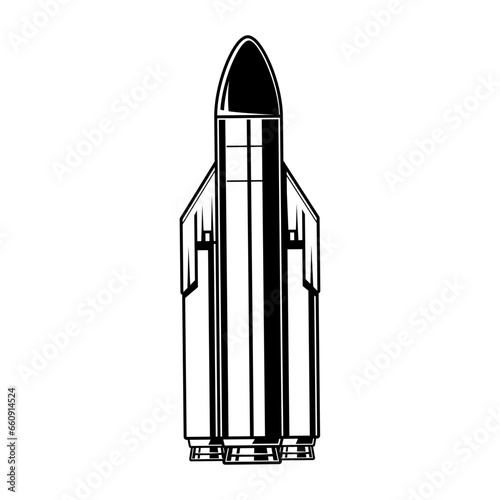 spaceship, space rocket, vector silhouette isolated on white