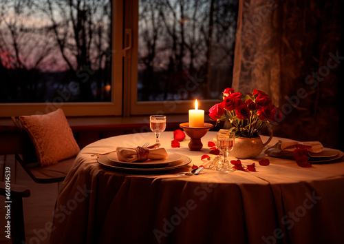 Mesa san valentin - cita romantica cena- habitacion decoracion flores y velas - Soft photo