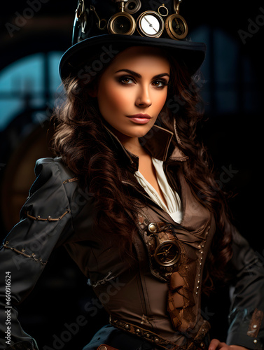 Beautiful steampunk woman model posing