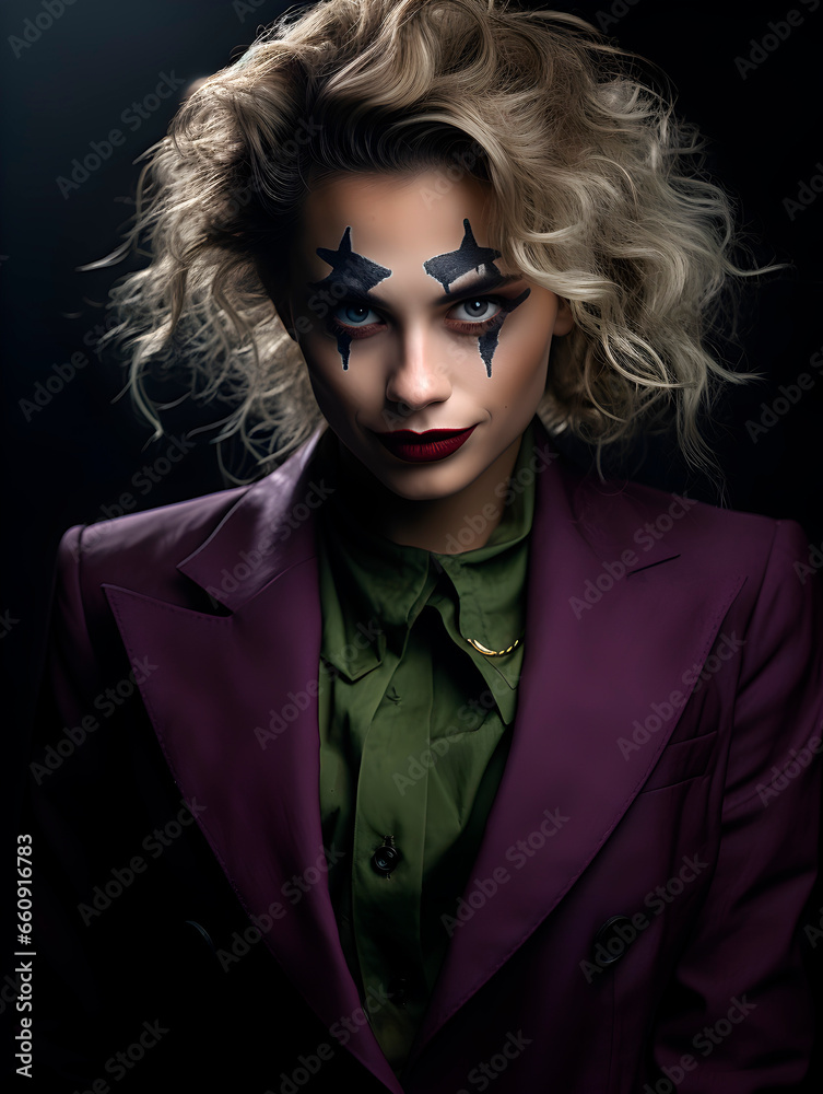 Beautiful woman model poses as a Joker