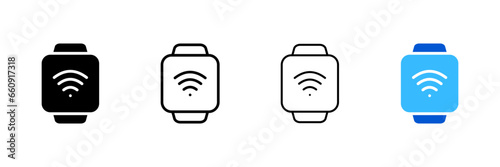 Wi-Fi icon on a wristwatch. Different styles, wifi icon, wristwatch, wifi on wristwatch. Vector icons