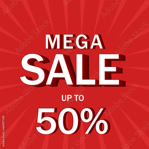 Mega sale 50% on a red background, 3D
Volumetric background discount