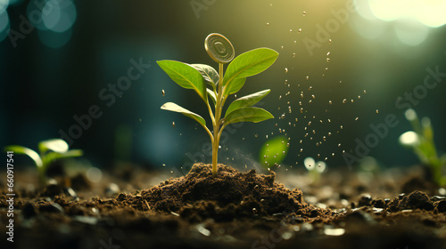 Successful finance and investment concept with trees growing on coins and blurred green nature background - Growing Money - Plant On Coins - Finance And Investment Concept - Generative Ai
