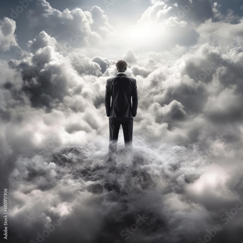 A man surrounded by clouds