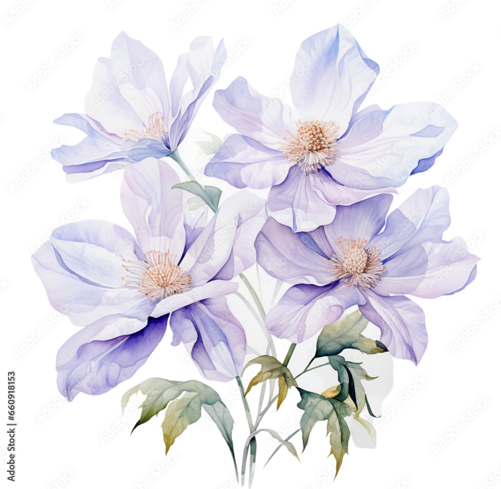 Watercolor lilac flower illustration. Generative AI, png image