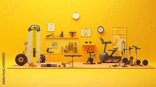 Fitness Gym on yellow background