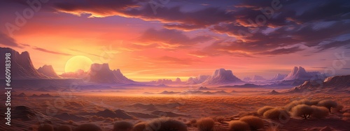 Desert landscape at dusk photo realistic illustration - Generative AI.