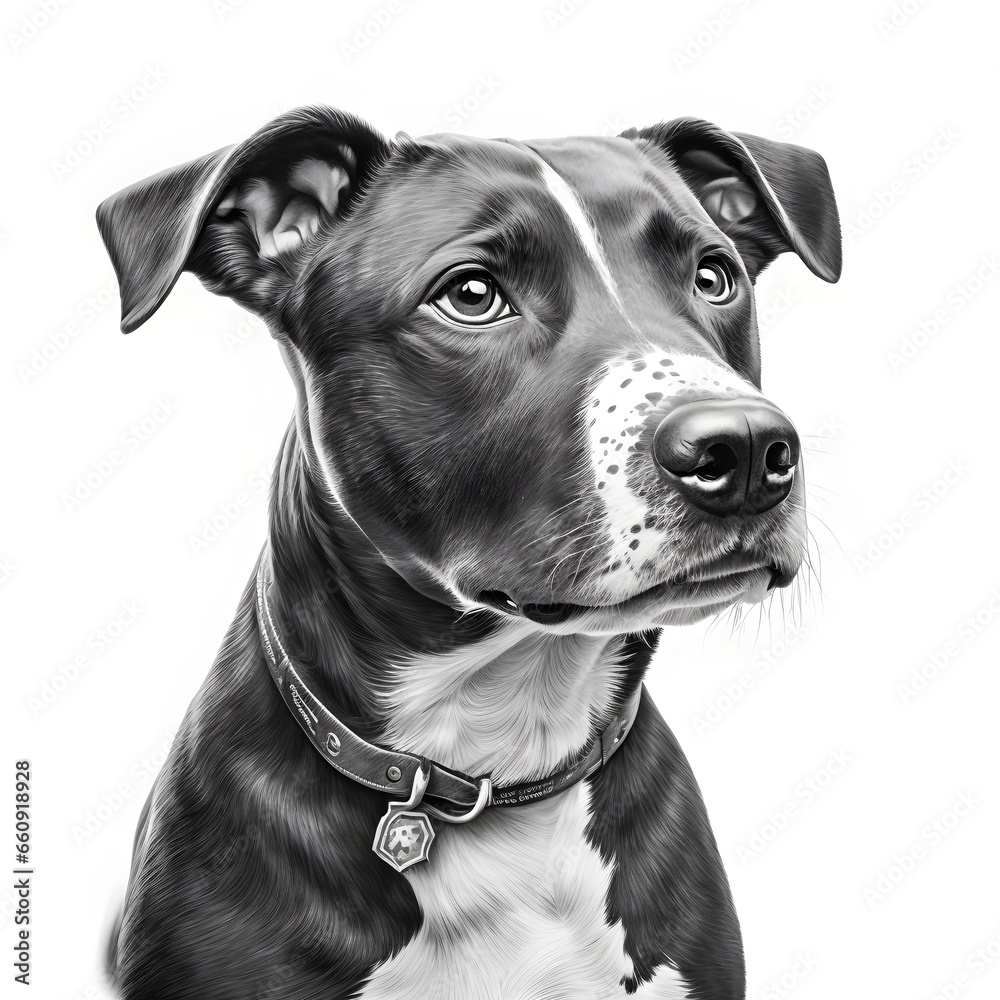 black and grey pet portrait white background 