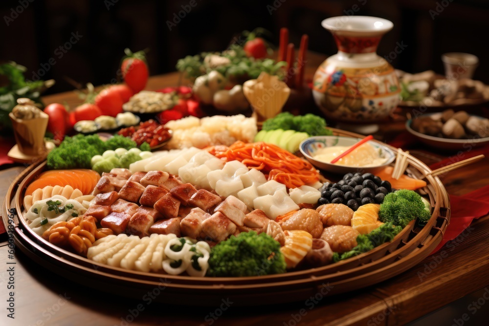 Food and Traditions chinese new year food. for restaurant commercial. generative ai Food and Traditions chinese new year food. for restaurant commercial. generative ai